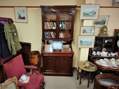 Victorian mahogany two door bookcase with back mirror 