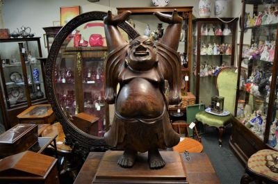 Large carved wooden buddha