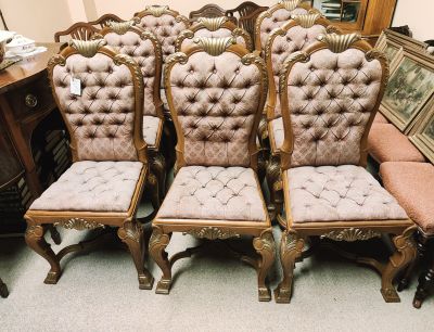 Set of eight painted gilt chairs