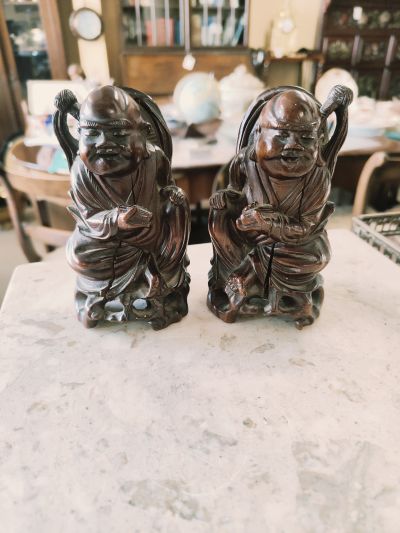 Pair chinese wooden carved figures