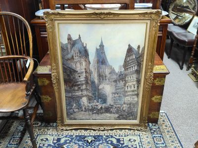 Large framed watercolour signed