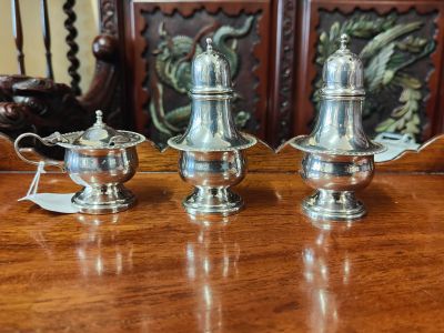 Irish silver three piece condiment set