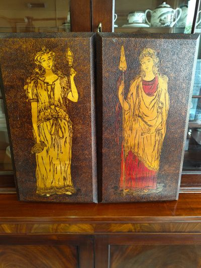Pair of pokerwork panels 