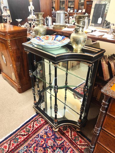 Victorian three tier ebony & gilt cabinet 