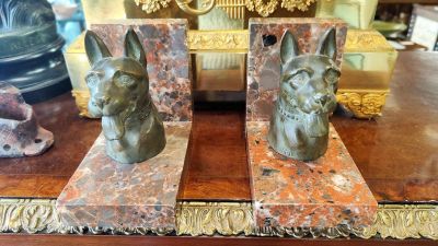 Pair of french marble & spelter bookends