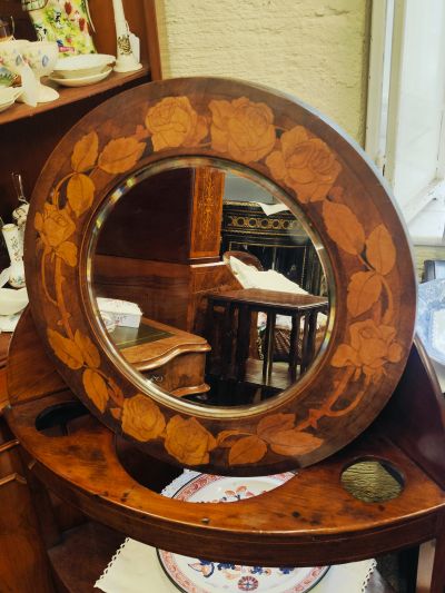 Oak framed circular mirror
