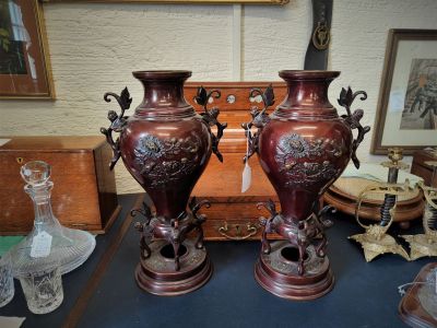 Pair of japanese bronze vases