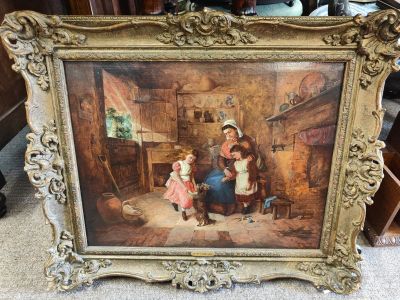 Gilt framed victorian oil painting , signed mary gibbs