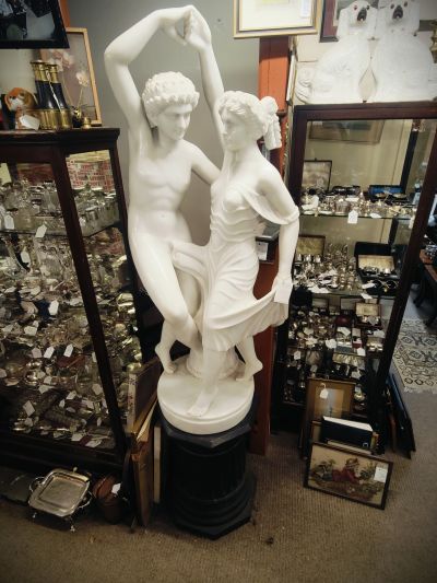 Carved marble figures & pedestal