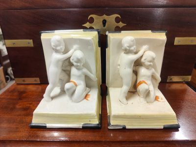 Pair of 1920s porcelain bookends