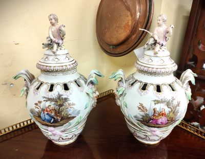 Pair of berlin covered vases