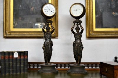 Pair of 19th century spelter clock & barometer figures
