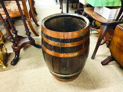 Oak & copper bound stick stand barrel