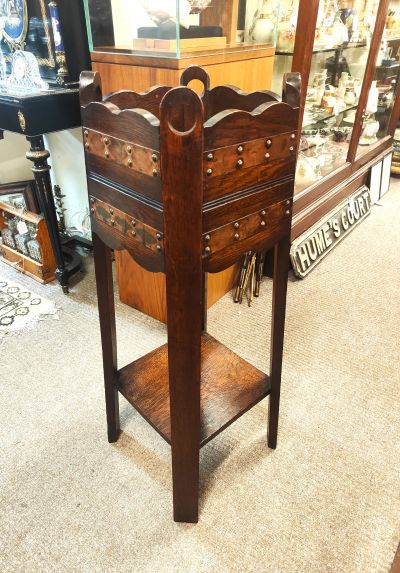 Arts & crafts oak and copper bound planter