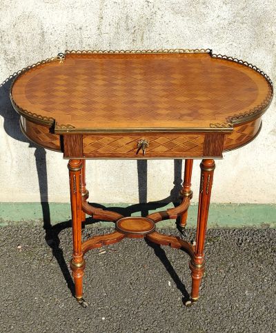French walnut side table with gallery