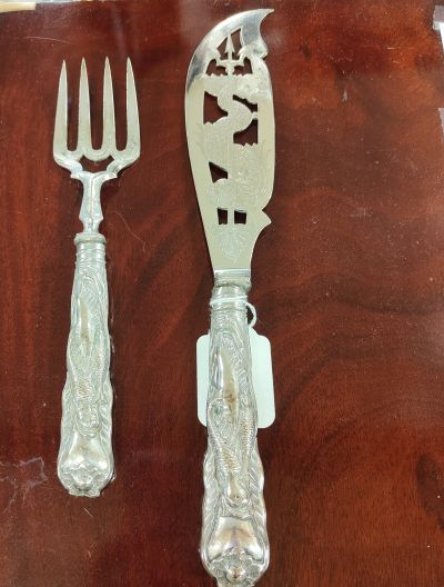 Victorian silver fish slice & fork