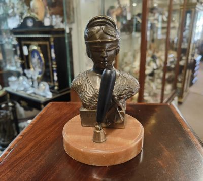 French spelter pen stand with marble base