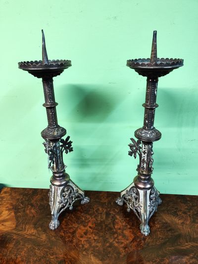 Pair of french brass candlesticks