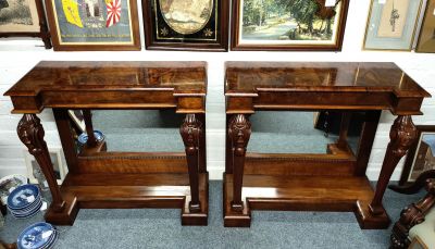 Pair of burr-walnut consul tables