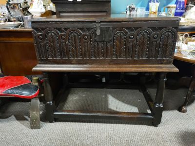 18th century carved oak box on stand