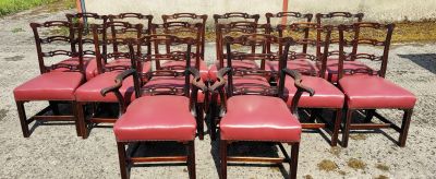 Set of fourteen victorian mahogany ladder back dining chairs 