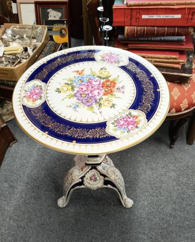 1960s hand painted ceramic garden table, signed