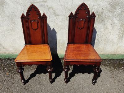 Pair of gothic style victorian hall hairs