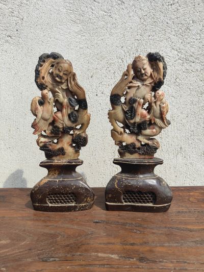 Pair of antique chinese soapstone figures