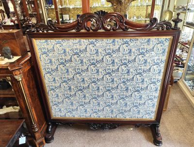 Large victorian mahogany fire screen