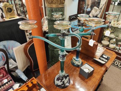 Signed glass candelabra