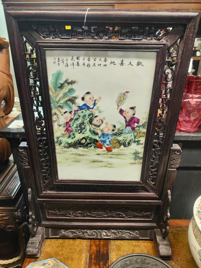 Old chinese framed porcelain plaque
