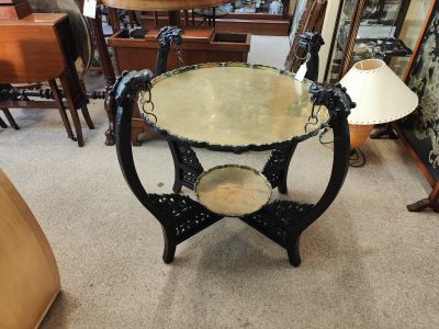 Carved chinese wooden & brass table