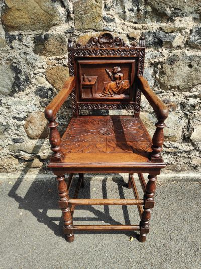 Carved oak high chair