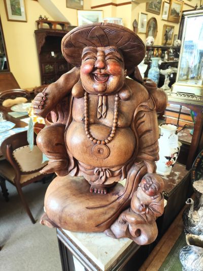 Large carved wooden chinese figure / buddha