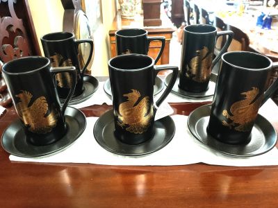 Set of six portmeiron pottery cups and saucers