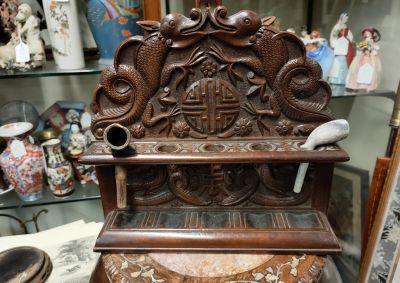 Chinese carved wooden pipe rack / stand