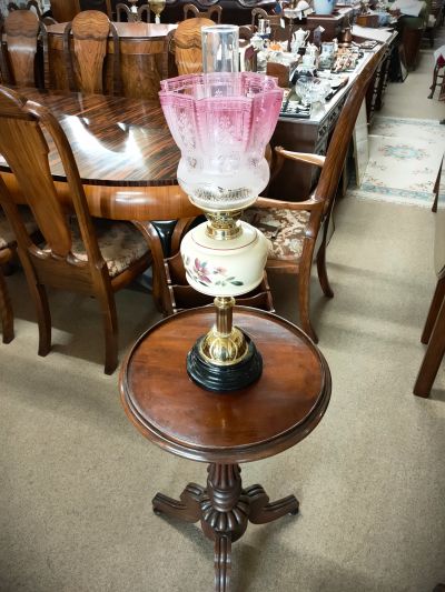 Victorian oil lamp with ruby shade