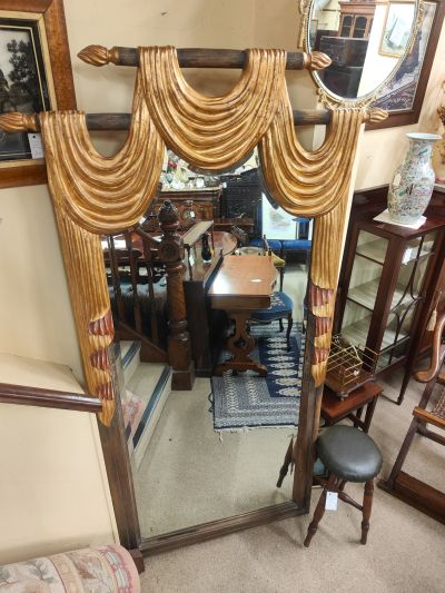 Large standing wooden & gilt mirror