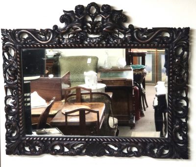 19th century carved walnut mirror 