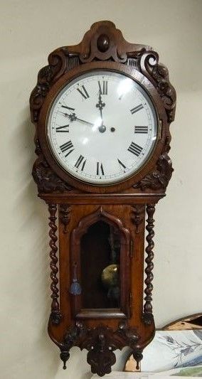 19th century oak cased fusse wall clock