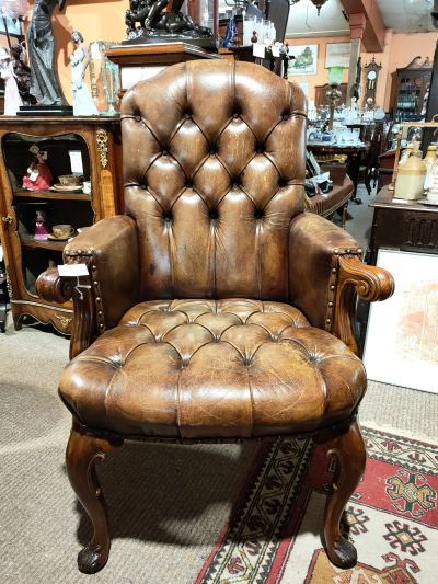 Walnut & leather armchair