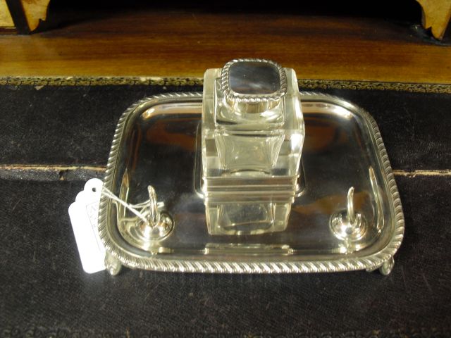 A silver ink stand London 1910.