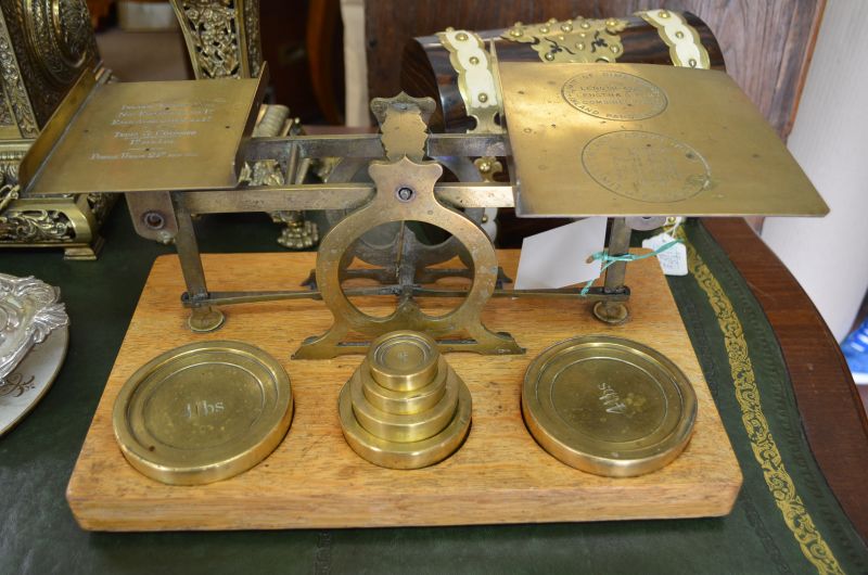 Oak and brass scales set