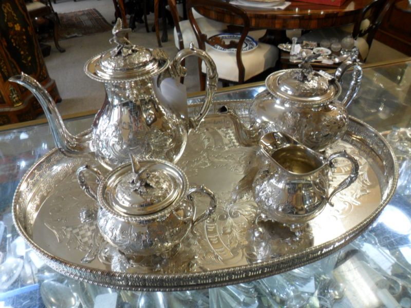 Five piece silver plated tea set