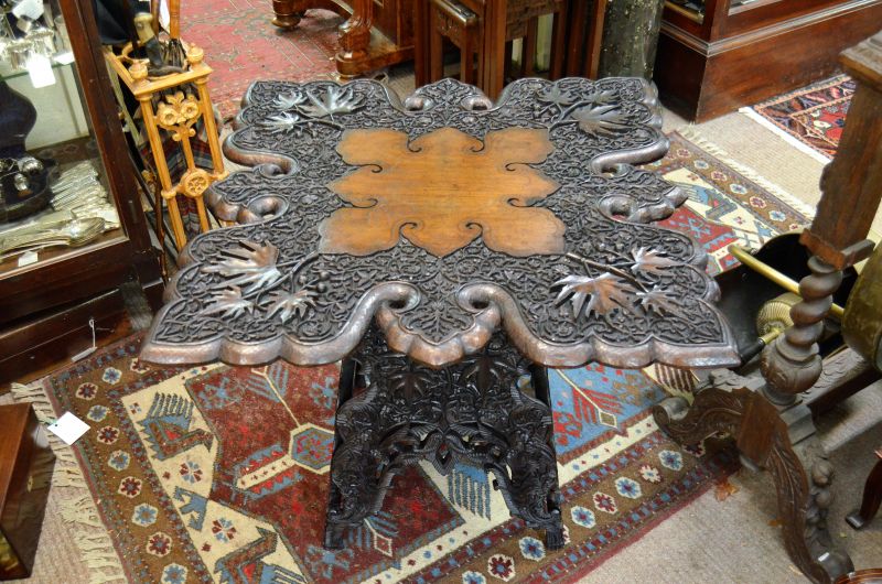 Anglian Indian carved teak table