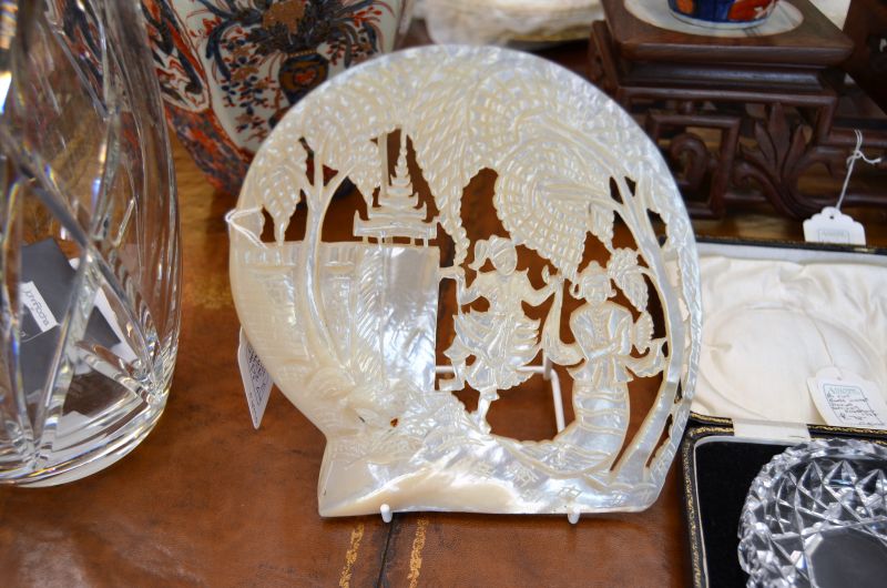 Carved mother of pearl plaque