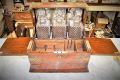 Oak and brass cased tantalus containing three cut glass decanters Thumbnail 2