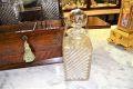 Oak and brass cased tantalus containing three cut glass decanters Thumbnail 4
