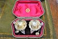 Pair of silver plated victorian silver salts in original leather case Thumbnail 2