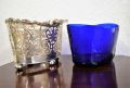 Silver sugar basket with original blue liner. Thumbnail 4